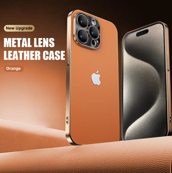 Electroplated Metal Lens Ultra-thin Leather Protect for iPhone - Buy 2 Save 5% OFF