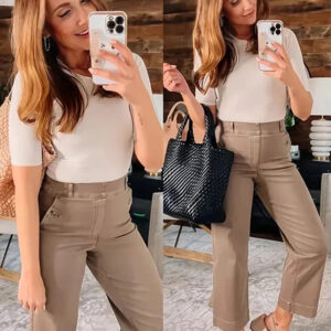 LAST DAY SALE 50% OFF - Tummy Control Twill Cropped Wide Leg Pant