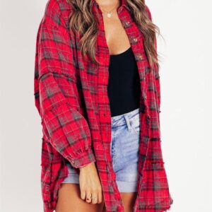 Last two hours 49%OFF - Women's Seams Raw Edge Washed Oversized Shirt Jacket with Pockets